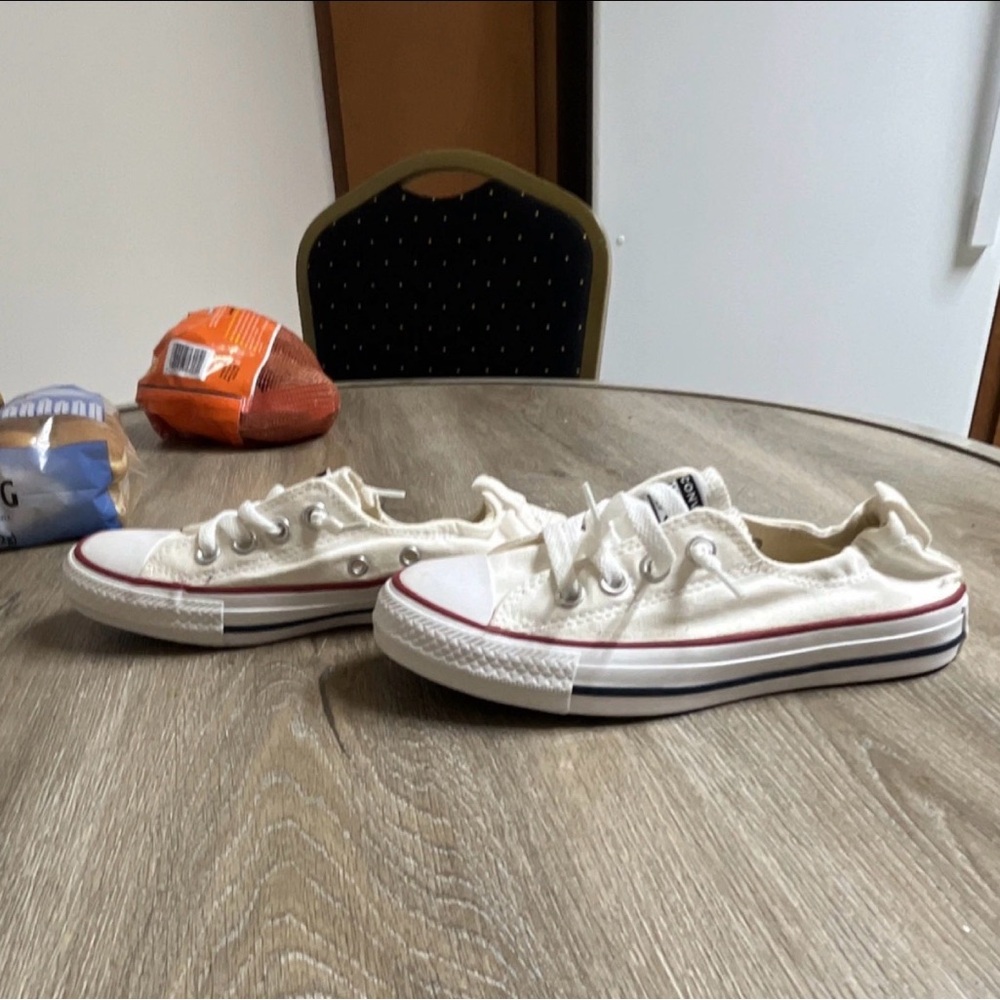 Converse White Low-Top Canvas Sneakers with Red Trim - Picture 2 of 2